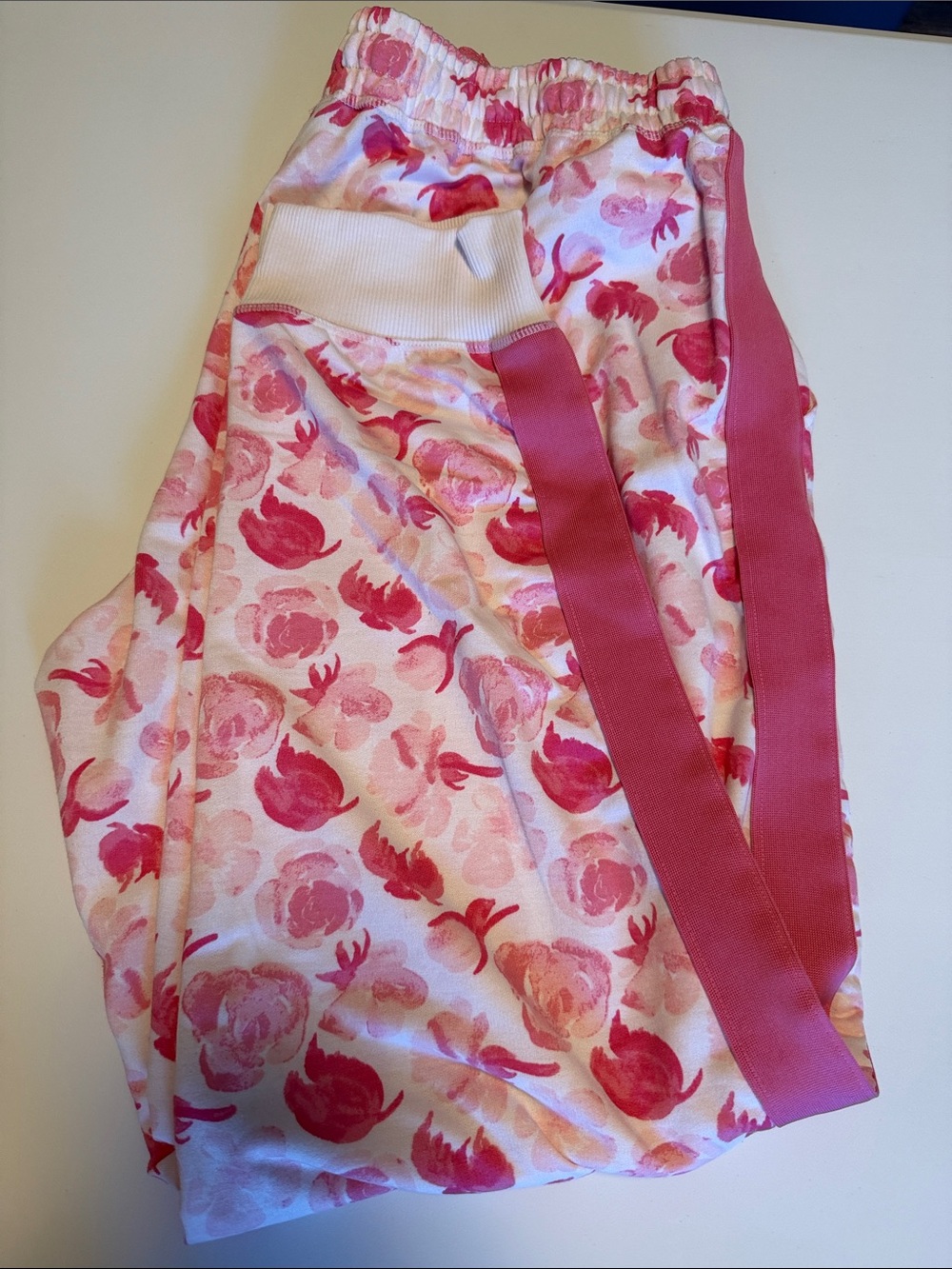 LuLaRoe Pink Floral Jogger Pants with Rose Side Stripe